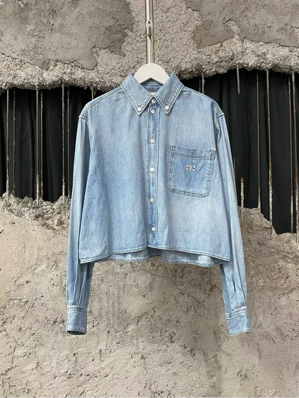 Celine Light Blue Cropped Denim Shirt